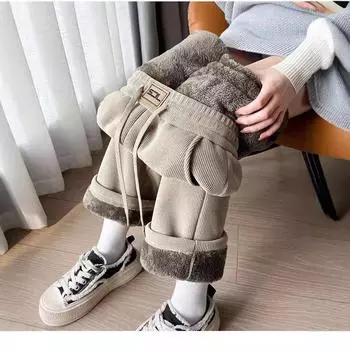 Женские облегающие широкие брюки из овчины с подкладкой из бархата - Коллекция осень/зима 2024 г. 2XL, Spring and Autumn белый