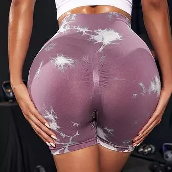 Женские облегающие шорты для йоги с подтяжкой бедер и поясом Tie Dye, бесшовные спортивные леггинсы с высокой талией