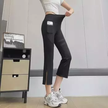 Женские облегающие штаны для йоги 2024 года с сетчатыми разрезами и боковыми карманами M (80-100 lbs)