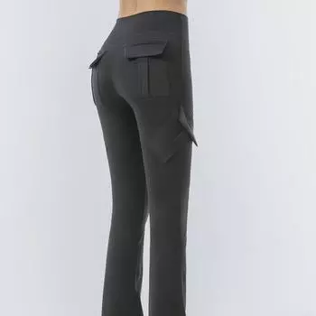 Женские облегающие штаны для йоги с высокой талией и карманами - спортивные леггинсы в стиле рабочей одежды с подъемом бедер Large чёрный