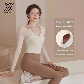 Женские облегающие топы с длинным рукавом для йоги и фитнеса на весну и осень XL