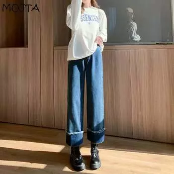 Женские облегающие женские джинсы с высокой талией, повседневные джинсовые брюки большого размера, уличные брюки больших размеров S