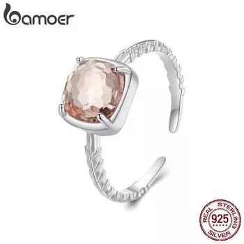 Женские обручальные кольца BAMOER из стерлингового серебра 925 пробы с солитером, оранжевое осеннее кольцо с покрытием из белого золота 2mm имбирный