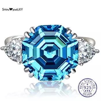 Женские обручальные кольца из 100% стерлингового серебра 925 пробы с аквамарином и муассанитом, изящные ювелирные изделия 7 цитриновый