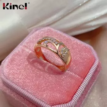 Женские обручальные кольца с кристаллами Kinel из розового золота, повседневные украшения 7 розового золота