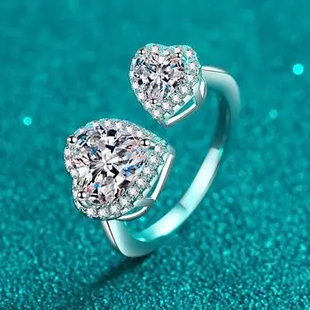 Женские обручальные кольца с муассанитом в форме сердца, 2,5 карата, регулируемые, из стерлингового серебра 925 пробы, подарок на день рождения для девочек, оптовая продажа Us size 8.5 to 9