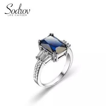 Женские обручальные кольца SODROV с классическим синим цирконом 6 синий