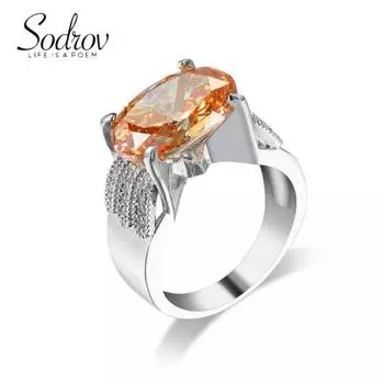 Женские обручальные кольца SODROV с большим цирконом цвета шампанского 6
