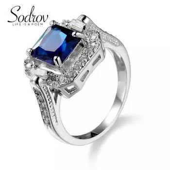 Женские обручальные кольца SODROV с классическим синим цирконом 6