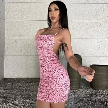 Женские обтягивающие платья с открытой спиной в горошек S жёлтый