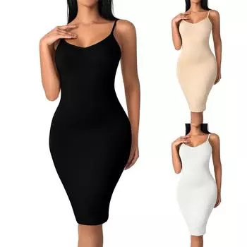 Женские обтягивающие сексуальные однотонные облегающие платья с подтяжкой талии и утягивающим эффектом на бедрах и животе L белый