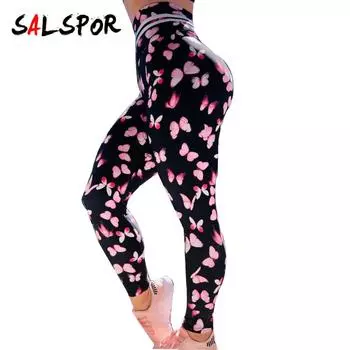 Женские обтягивающие спортивные леггинсы для йоги с завышенной талией и принтом бабочки, брюки