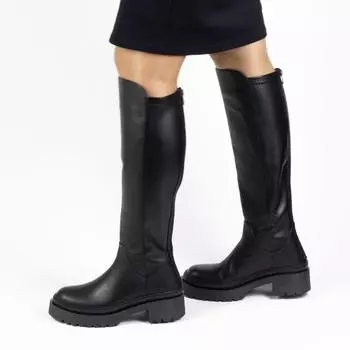 Женские очень широкие эластичные сапоги до колена из натуральной кожи