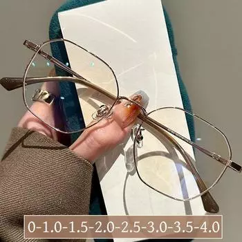 Женские очки для близорукости, винтажные полигональные очки для компьютера с защитой от синего света, готовые мужские очки для близорукости с диоптрией от 0 до -4,0 0