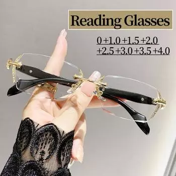 Женские очки для чтения без оправы, модные очки против синего света, пресбиопия, унисекс, ультрасовременные очки с линзами HD для дальнозоркости 0 золотой