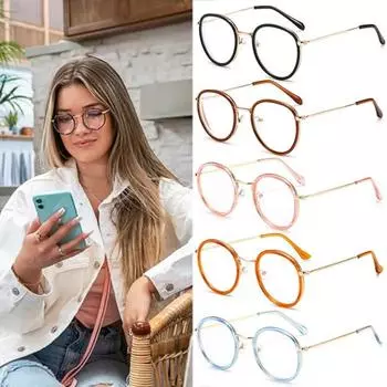 Женские очки для чтения с металлической оправой и круглой оправой. Очки для пресбиопов. Модные очки для мужчин и женщин с высокой четкостью, защищающие от синего света. 0 чёрный