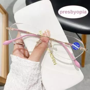 Женские очки для чтения с защитой от синего света, очки для дальнего зрения без оправы с алмазной огранкой, готовые очки для дальнозоркости, пресбиопии 0