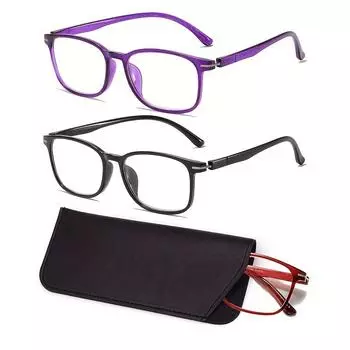 Женские очки для чтения высокой четкости с защитой от синего света, очки для дальнозоркости с пыленепроницаемым и устойчивым к царапинам чехлом из искусственной кожи 1,0x-4,0x +1.0 фиолетовый