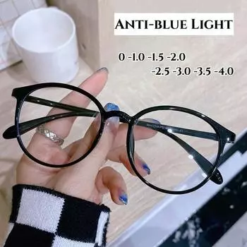 Женские очки с круглыми HD-линзами для близорукости, прозрачные оправы для близорукости, очки унисекс с защитой от синего луча минус диоптрии, очки от 0 до -4,0 0