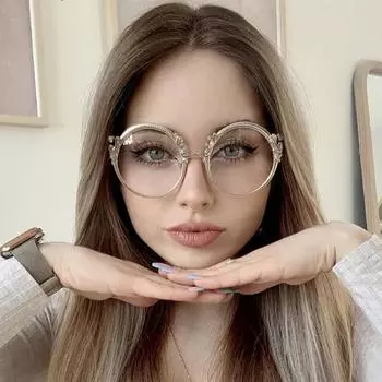 Женские очки с защитой от синего света, модные индивидуальные повседневные круглые очки в стиле ретро с металлической резной поверхностью, простые студенческие очки