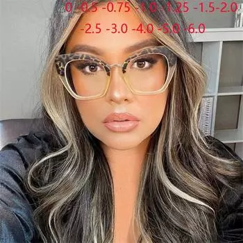 Женские очки с защитой от синих лучей в большой оправе для близоруких кошачьих глаз, очки с коротким зрением, диоптрии 0 -0,5 -0,75 до -6,0 0