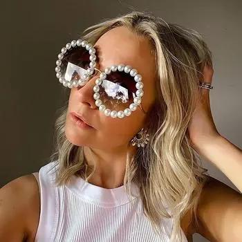 Женские очки Защита от солнца Защита от ультрафиолета Мода Личность Ретро Y2g Искусственный драгоценный камень Уличный снимок Вогнутая форма Пляжные солнцезащитные очки