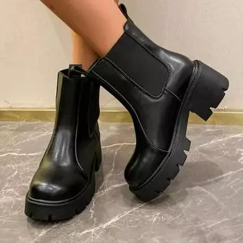 Женские одинарные ботинки на толстом каблуке, новые осенние ботинки с круглым носком и толстой подошвой, противоскользящие, износостойкие короткие ботинки 35 чёрный