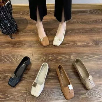 Женские одинарные туфли, летние, новые, на низком каблуке, с квадратной головкой, с металлическим декором, модные, удобные, с мягкой подошвой, кожаные туфли 35 хаки