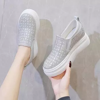 Женские одинарные туфли с полой дышащей внутренней частью, новая универсальная повседневная обувь на толстой подошве 34 серебряный