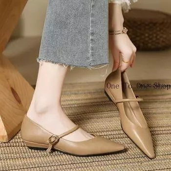 Женские одинарные туфли весна 2024 новые заостренные плоские туфли без царапин мягкие кожаные туфли Мэри Джейн женские туфли Pary Dance 35 чёрный