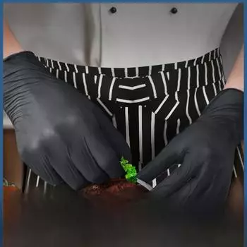 Женские одноразовые перчатки Chef s Special черного цвета из нитрила — пищевого класса, идеально подходят для кухни, выпечки и работы по дому. Size M (palm width 8-9CM)