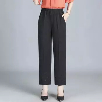 Женские однослойные брюки для людей среднего и пожилого возраста, свободные прямые брюки больших размеров, классные повседневные брюки 5XL чёрный