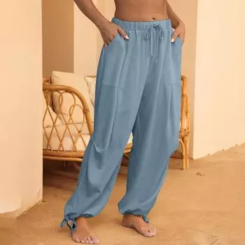 Женские однотонные эластичные брюки для работы, прямые, повседневные, для йоги XL синий