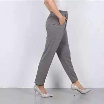 Женские однотонные эластичные летние брюки с высокой посадкой и карманами. Прямые свободные брюки. Эластичные брюки. Женские повседневные брюки-шаровары. Брюки для мам. XL хаки