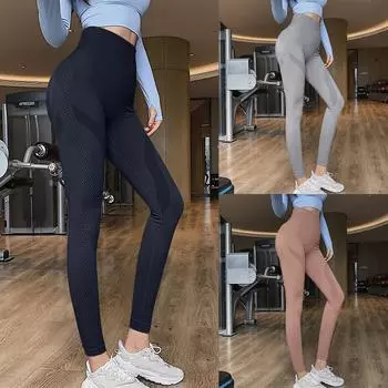 Женские однотонные эластичные обтягивающие спортивные штаны для йоги с высокой талией персикового цвета M чёрный