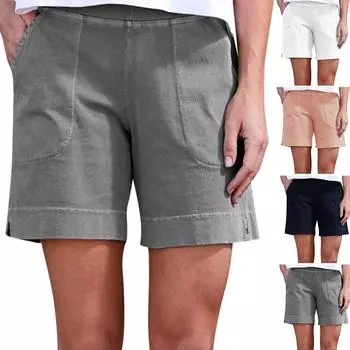 Женские однотонные эластичные шорты, походные шорты обычного кроя с карманами, летние повседневные шорты L чёрный