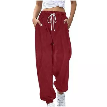 Женские однотонные эластичные вельветовые брюки с завязками на талии и боковыми карманами S чёрный