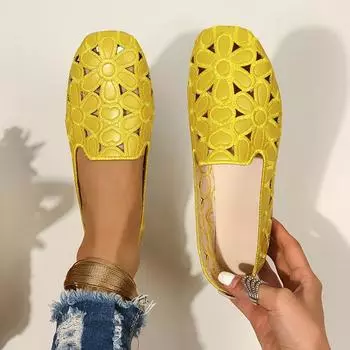 Женские однотонные элегантные мокасины, легкие туфли с цветочным принтом, дышащая дорожная обувь 35 жёлтый