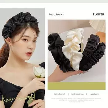 Женские однотонные аксессуары для волос в стиле ретро, плиссированные ленты для волос, повязка для мытья лица, обруч для волос