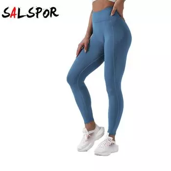 Женские однотонные бесшовные спортивные леггинсы для йоги с высокой талией и бедрами цвета акулы, брюки