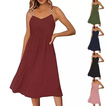 Женские однотонные без рукавов с V-образным вырезом, спагетти, модные сарафаны, повседневное пляжное платье S