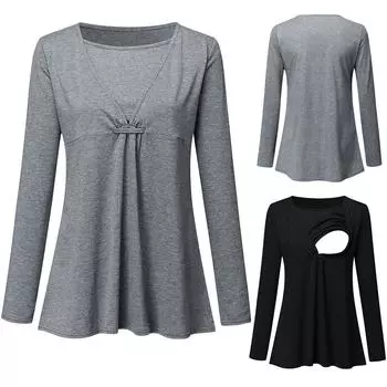 Женские однотонные блузки с длинными рукавами для беременных и беременных L чёрный