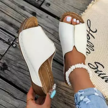 Женские однотонные босоножки на танкетке, повседневные босоножки с открытым носком, удобная толстая подошва, модная летняя обувь 36 белый