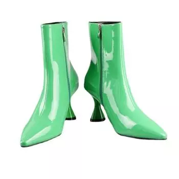 Женские однотонные ботинки из лакированной кожи ярких цветов с острым носком, женские ботинки на шпильке 35 белый