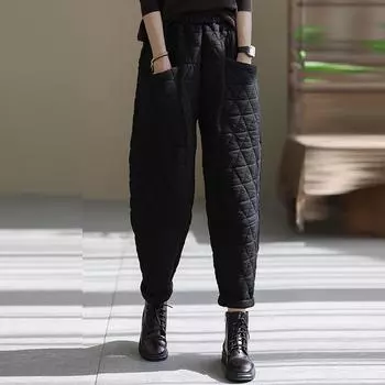 Женские однотонные брюки большого размера из хлопка в винтажном стиле, повседневные, утолщенные, из замши L чёрный