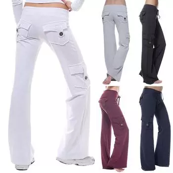 Женские однотонные брюки для йоги Bluelans Tall Shop с несколькими карманами и пуговицами, облегающие спортивные брюки XXXXL чёрный