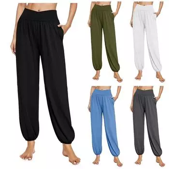 Женские однотонные брюки для йоги с перекрещенными карманами и эластичным носком с высокой талией L