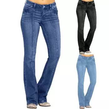 Женские однотонные брюки из денима в стиле пэчворк с заниженной талией и потрескавшимся рогом S