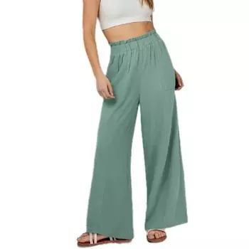 Женские однотонные брюки из хлопка и льна с карманами и эластичным поясом, повседневные брюки, женские брюки XL