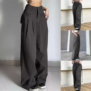Женские однотонные брюки-карго, уличные спортивные брюки в стиле хип-хоп, повседневные широкие брюки на привязи L серый
